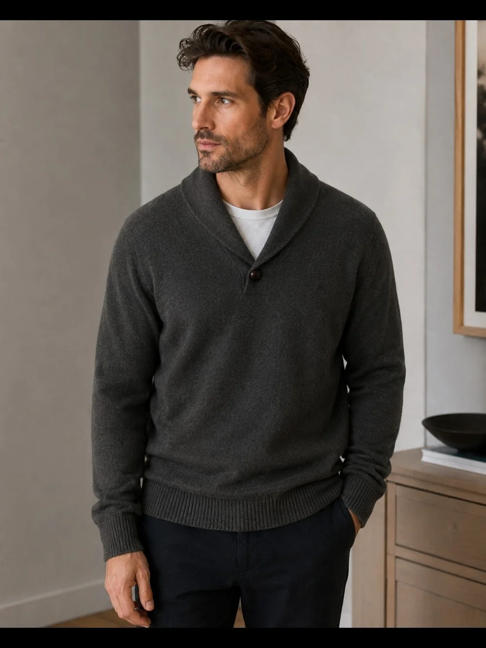 Banana Republic Men's Shawl-Collar V-Neck Sweater 100% Merino Wool